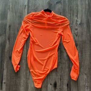 Love labels fishnet orange neon bodysuit